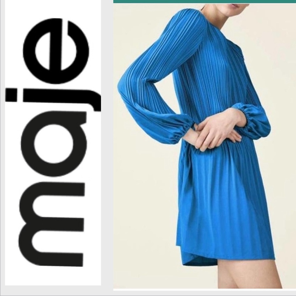 Maje Rockin Blue Pleated Crepe Dress 2 M